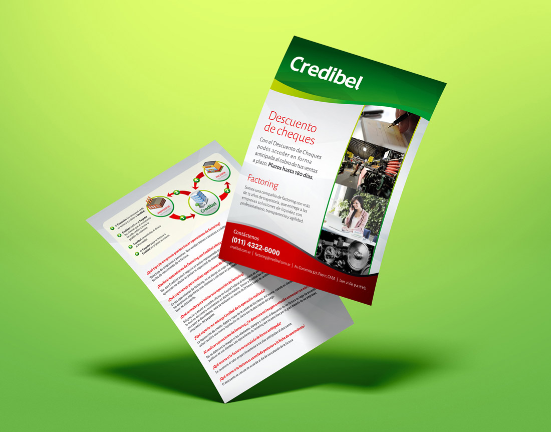 Diseño de folleto sobre cambio de cheques para Credibel.