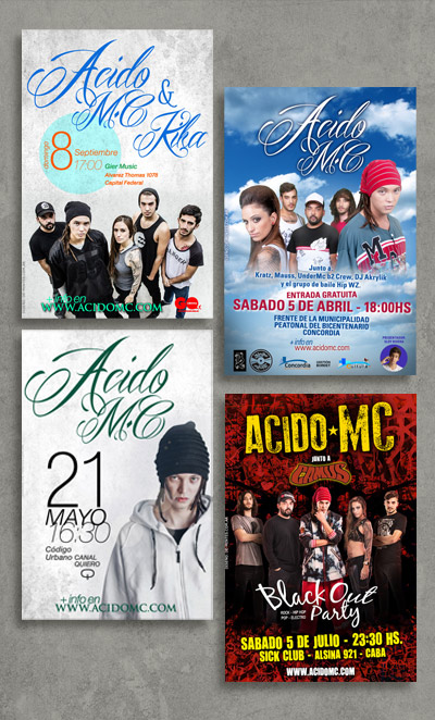 Diseño de flyers para shows en vivo de Acido Mc.