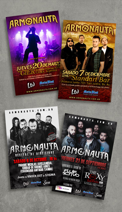 Diseño de flyers para shows en vivo de Armonauta.